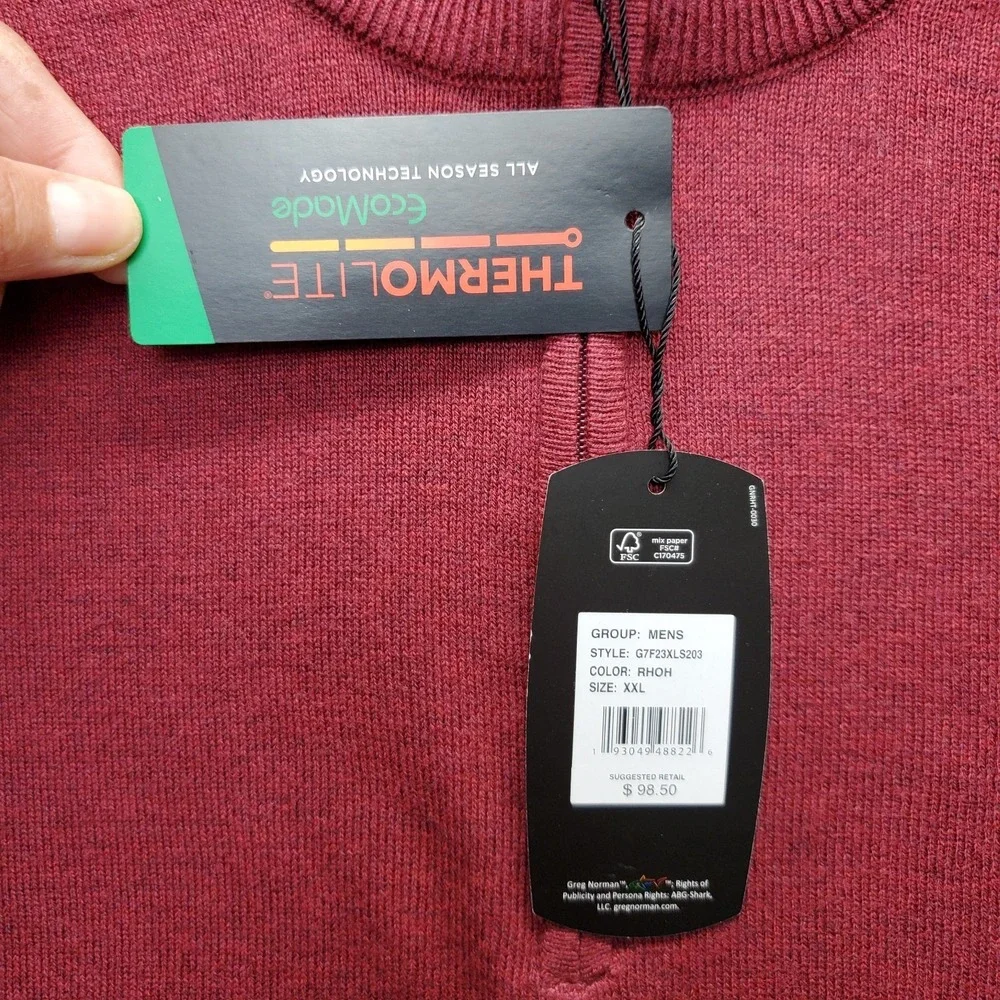 Greg Norman Golf Performance Sweater Mens XXL Dark Red Knit Thermolite 1/4 Zip